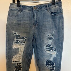 Bebe Distressed Rhinestone Skinny Jeans 32